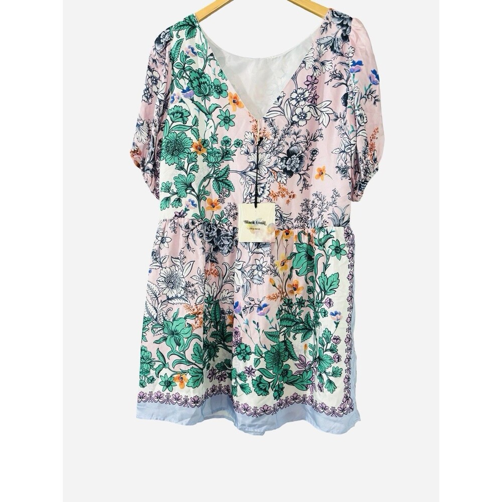 Black Coral Brand Spring Blossom Italian Floral Empire Mini Dress IT 42 US 6 NWT - Picture 2 of 5
